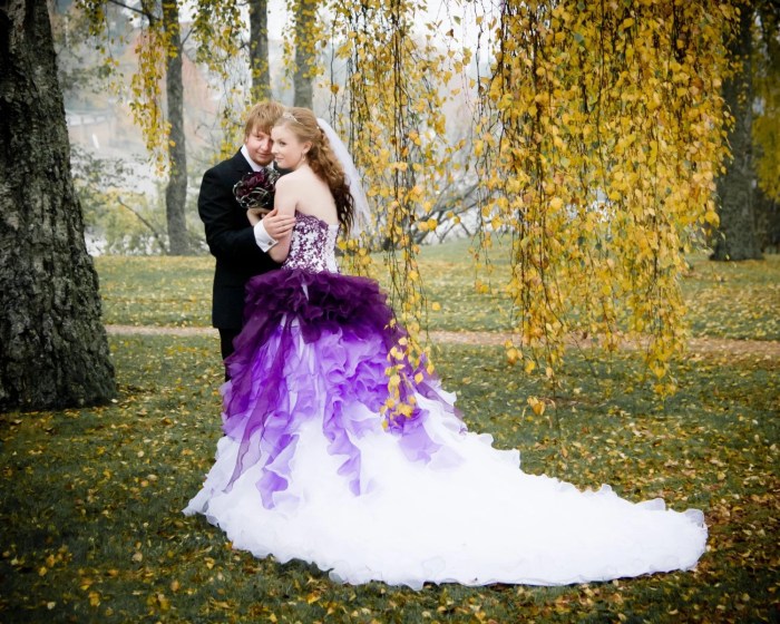 Purple and grey wedding dress